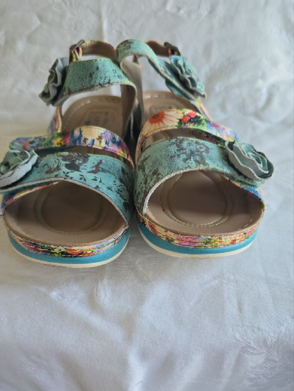 Joelina Floral Teal Women’s Slingback Sandals with Rosette Detail EU 41 US 10 - Picture 12 of 16